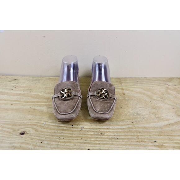 Tory Burch Loafers 7.5M Brown Distressed Suede Leather Metal Miller - Picture 2 of 7